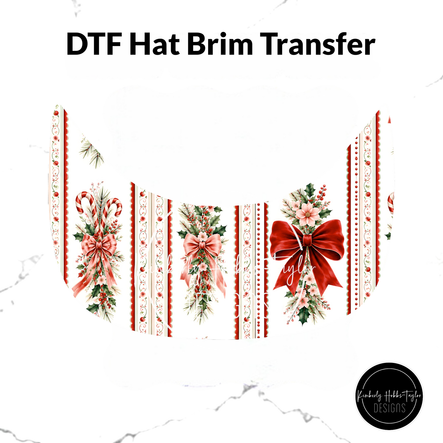 DTF Hat Brim Transfer - Christmas Bow Stripes