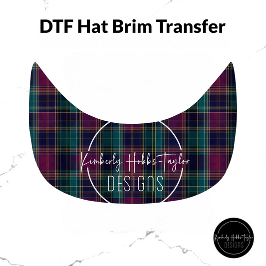 DTF Hat Brim Transfer - Burgundy Teal Plaid