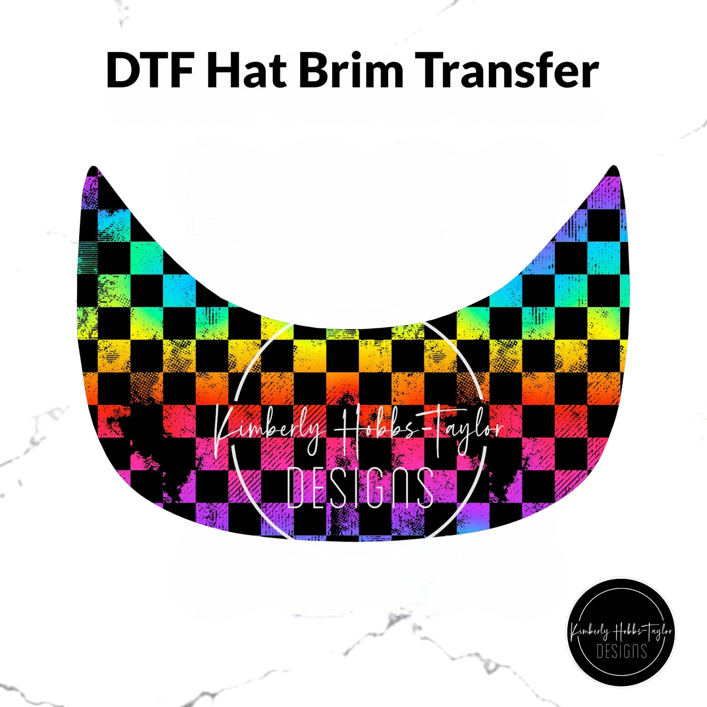 DTF Hat Brim Transfer - Checkerboard Grunge Dark