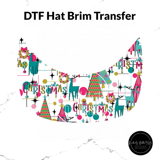 DTF Hat Brim Transfer - Retro Christmas - Pink