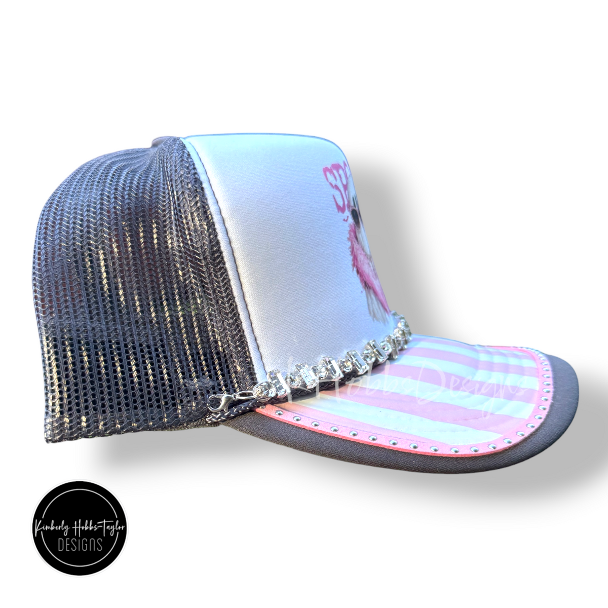 Pink Striped Spooky on Grey - Trucker Hat