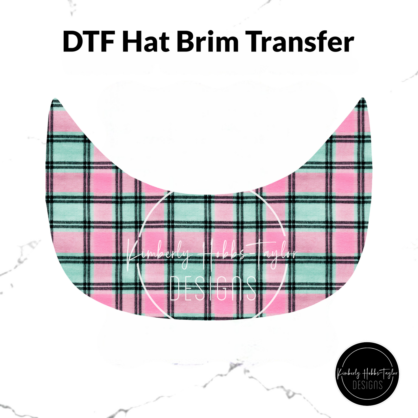 DTF Hat Brim Transfer - Pink Teal Checkered
