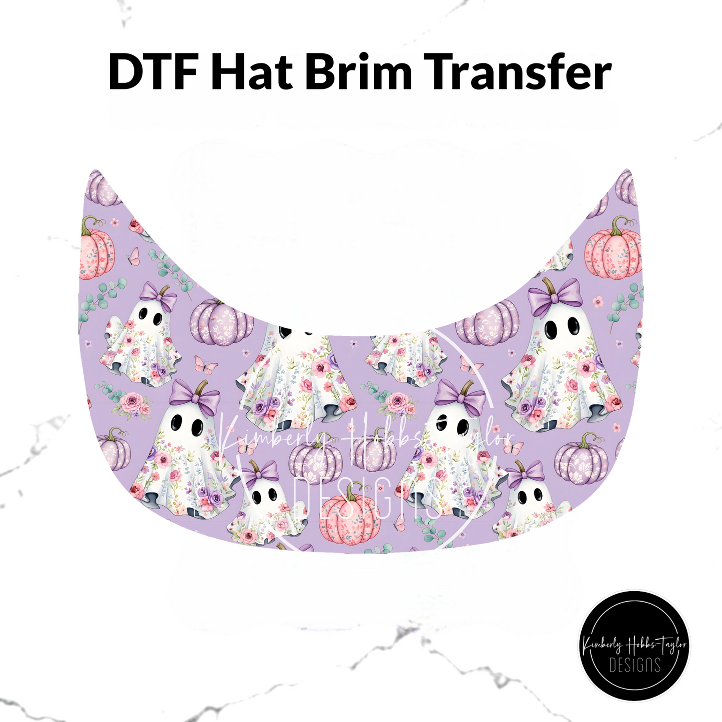 DTF Hat Brim Transfer - Ghost Floral Purple