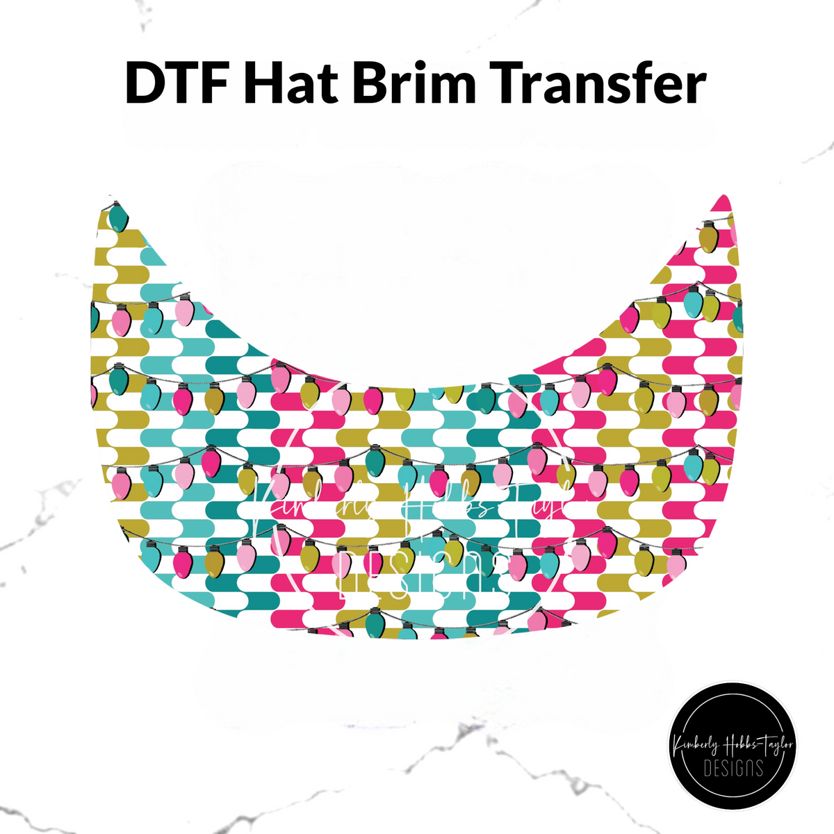 DTF Hat Brim Transfer - Retro Christmas Lights - Pink