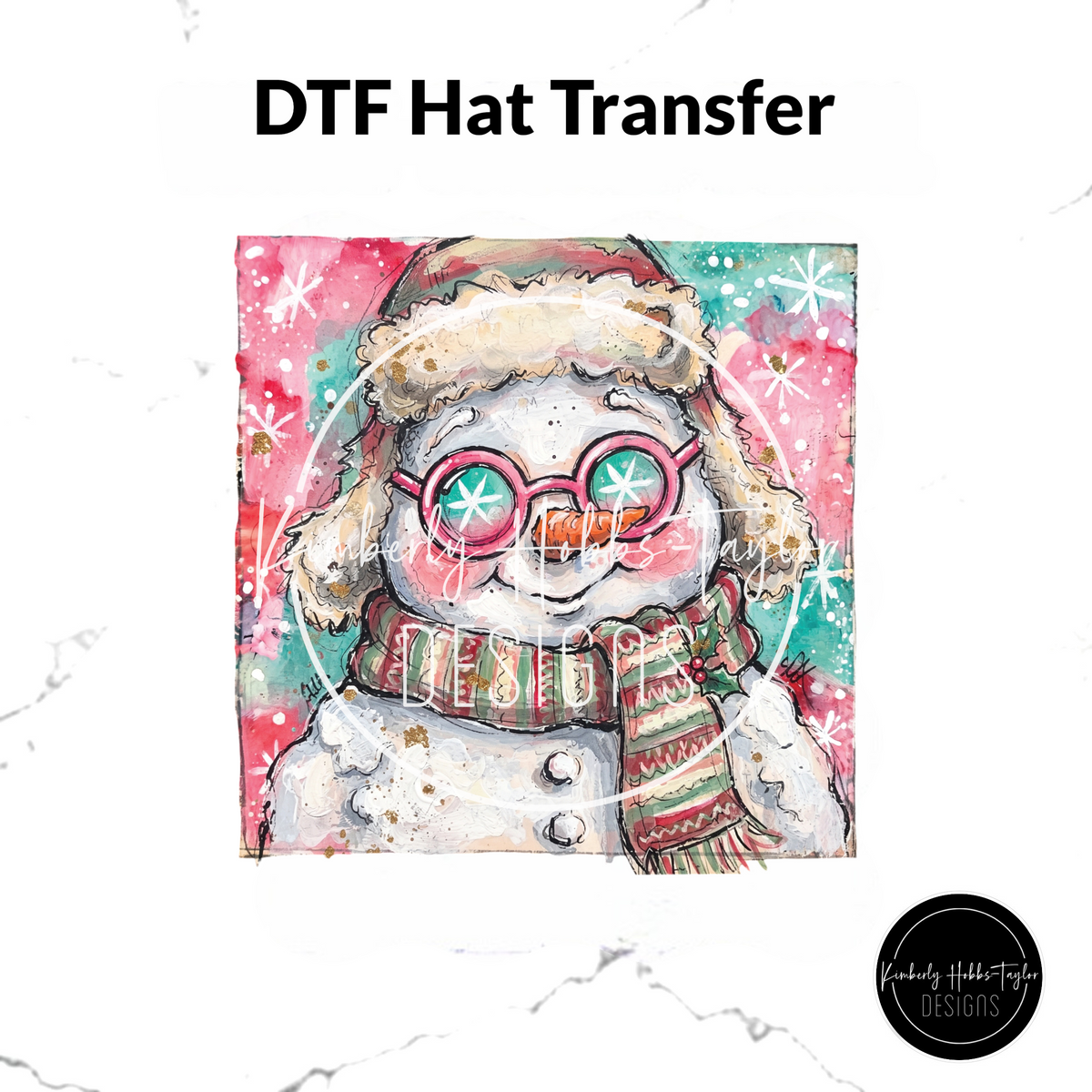 DTF Hat Brim - Pink Teal Christmas Plaid - Snowman Coord