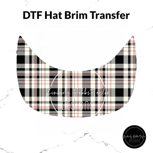 DTF Hat Brim Transfer - Black Red Ivory Tartan Plaid