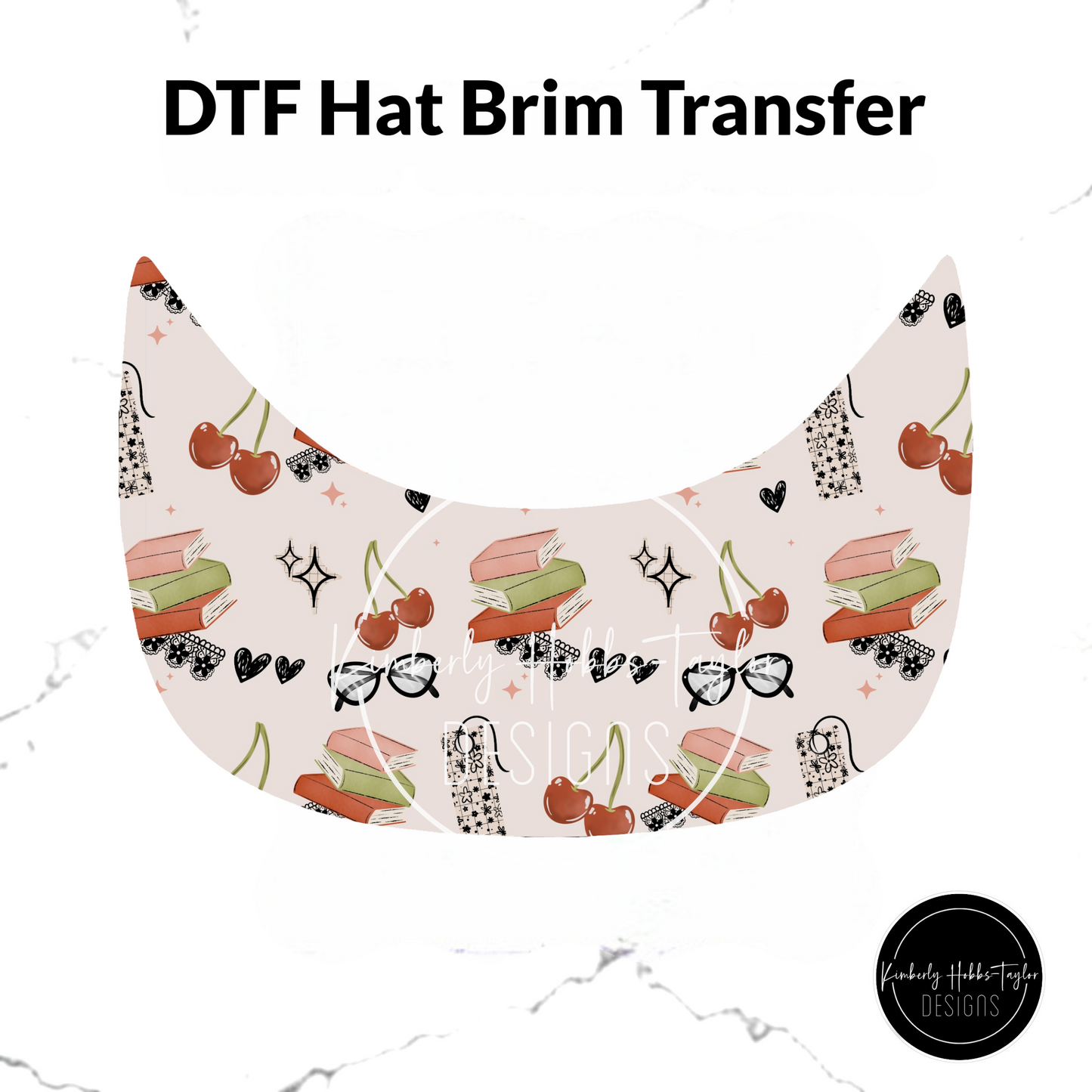 DTF Hat Brim Transfer - Books and Cherries