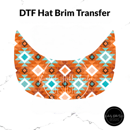 DTF Hat Brim Transfer - Teal Orange Aztec B
