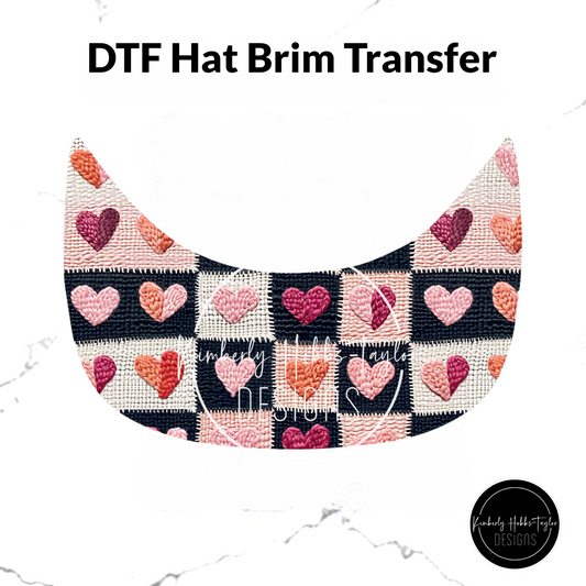 DTF Hat Brim Transfer - Quilted Hearts