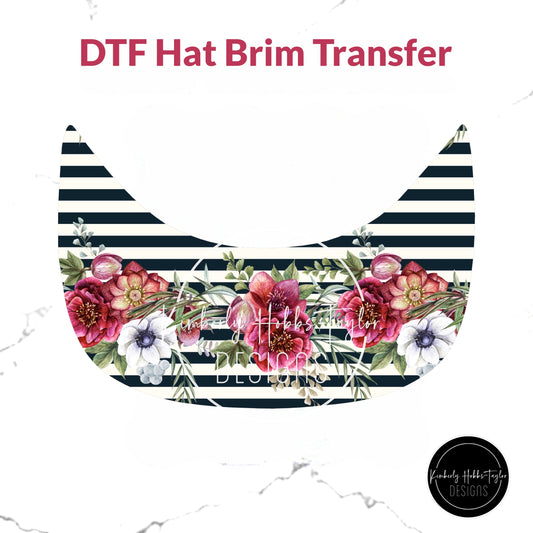 DTF Hat Brim Transfer - Floral Stripe B