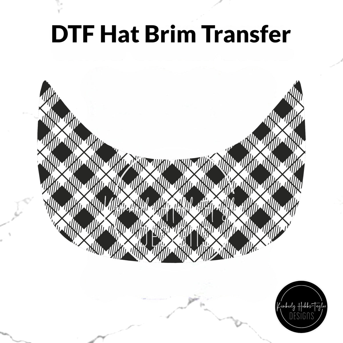 DTF Hat Brim - Black White Tartan Plaid