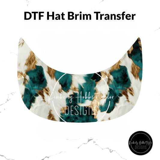 DTF Hat Brim Transfer - Teal Cowhide A