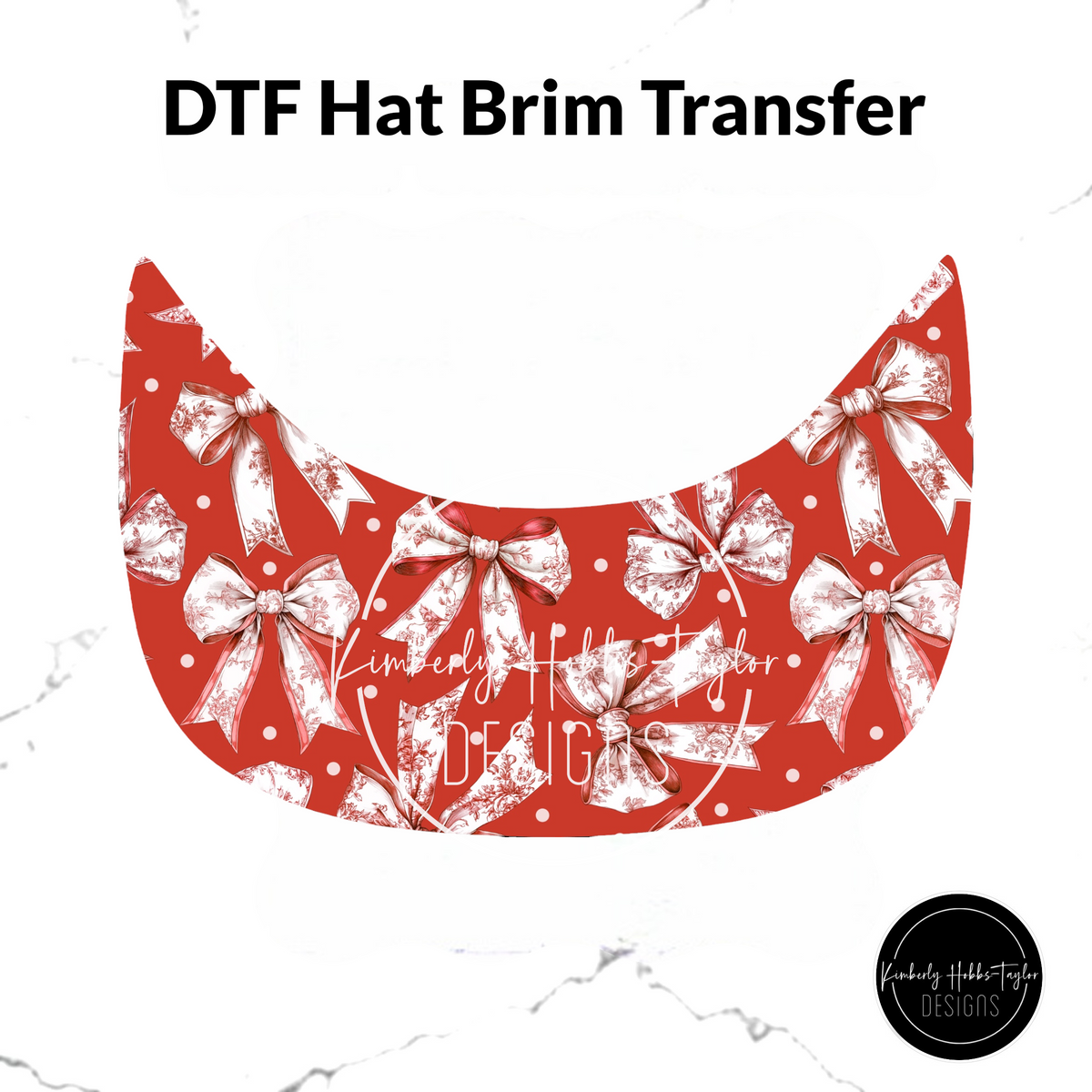 DTF Hat Brim Transfer - Red Toile Bow Red