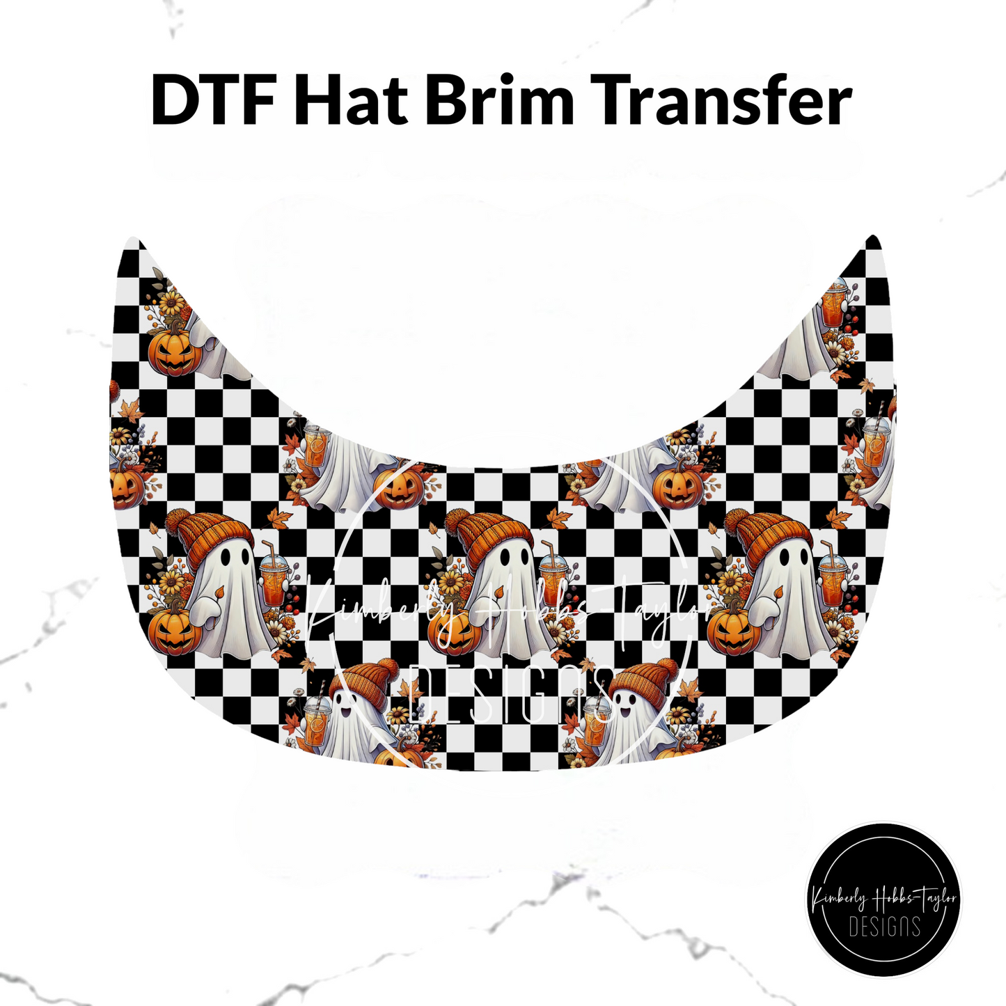 DTF Hat Brim Transfer - Ghost and Coffee Checkered