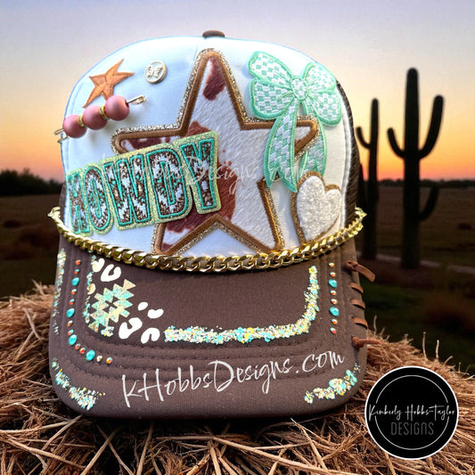 Howdy Cowhide Trucker Hat - OOAK