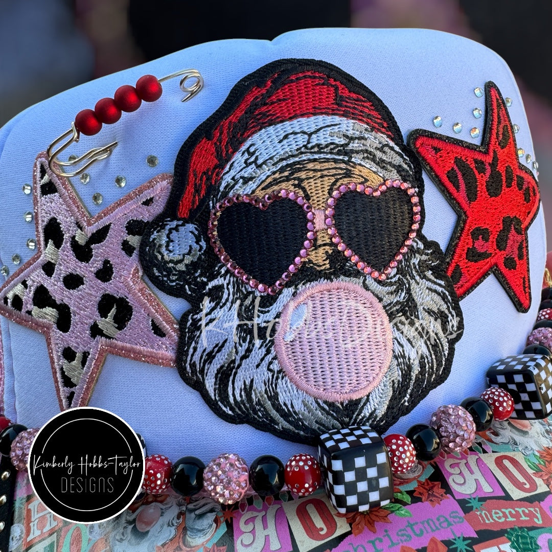 Vintage Pink Red Christmas Santa Trucker Hat