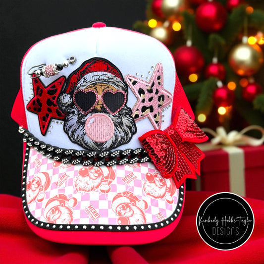 Vintage Red Pink Christmas Santa Trucker Hat