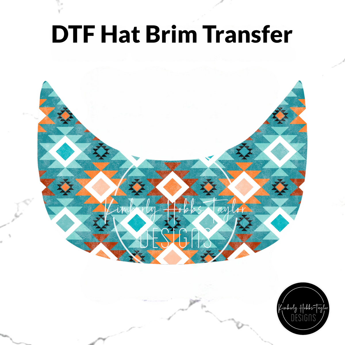 DTF Hat Brim Transfer - Teal Orange Aztec A
