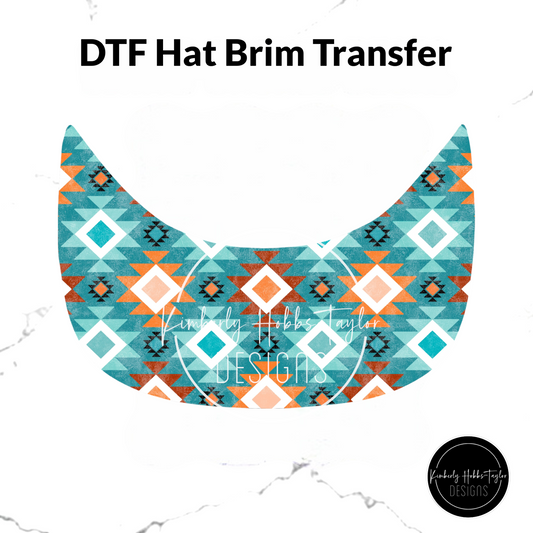 DTF Hat Brim Transfer - Teal Orange Aztec A