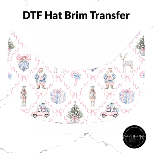 DTF Hat Brim Transfer - Blue Pink Chinoiserie Santa
