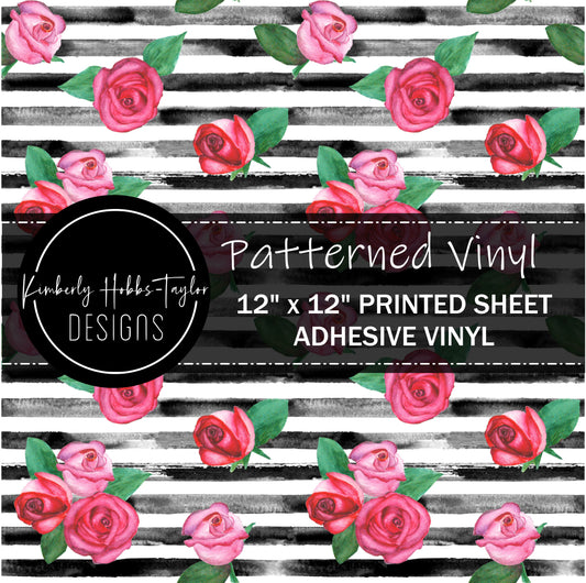 Black White Floral Stripes vinyl