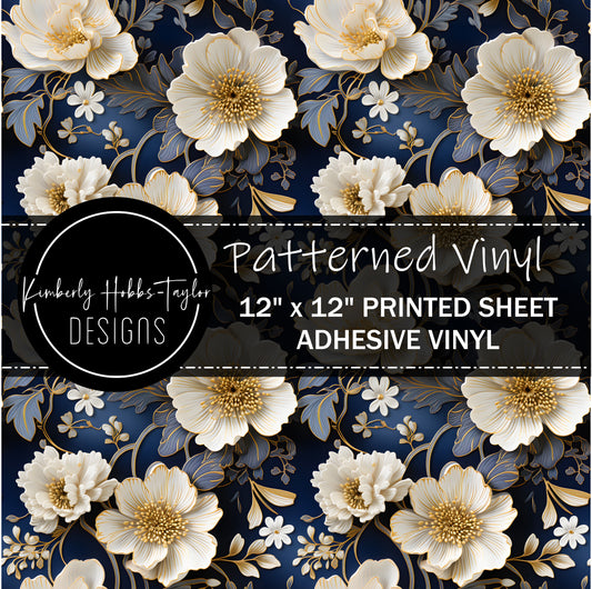 Blue Ivory Floral B vinyl