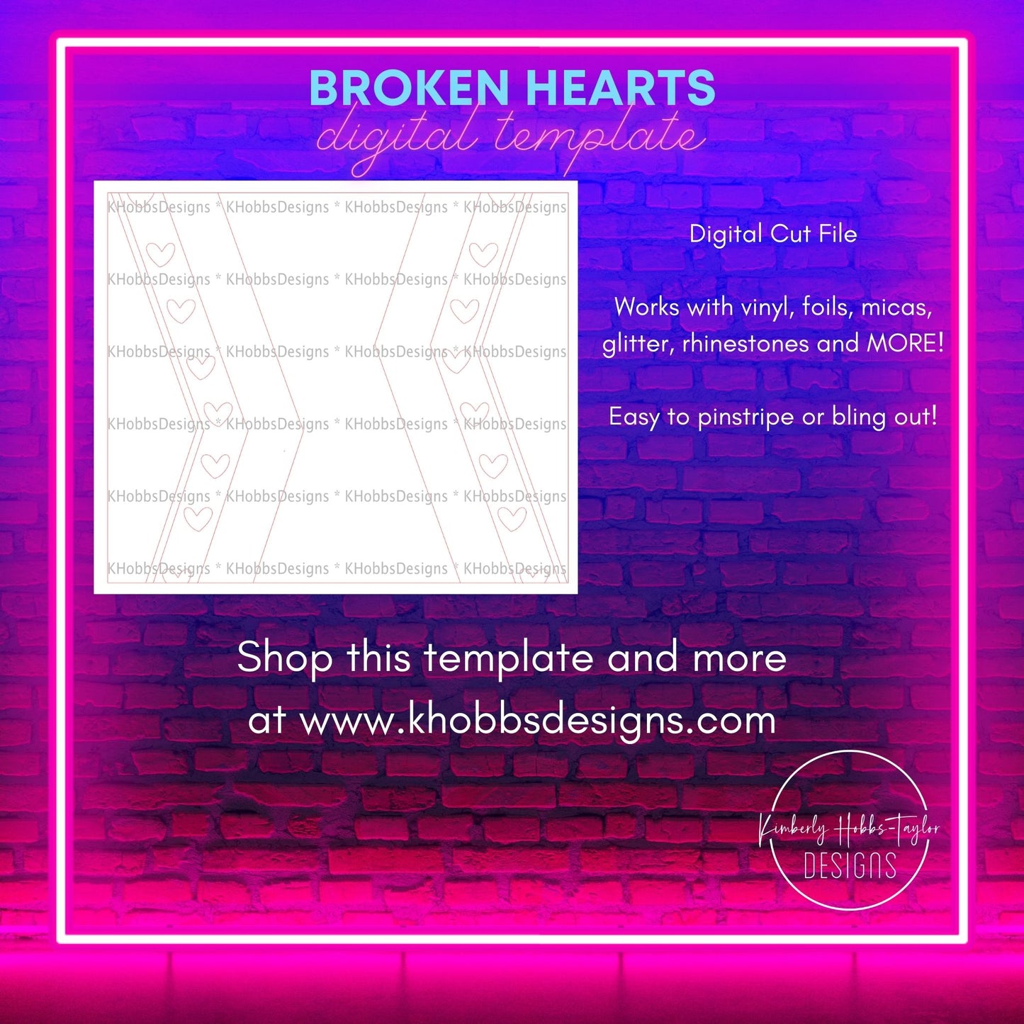 Broken Hearts Template for HOGG 20 Skinny Straight - Digital Cut File Only