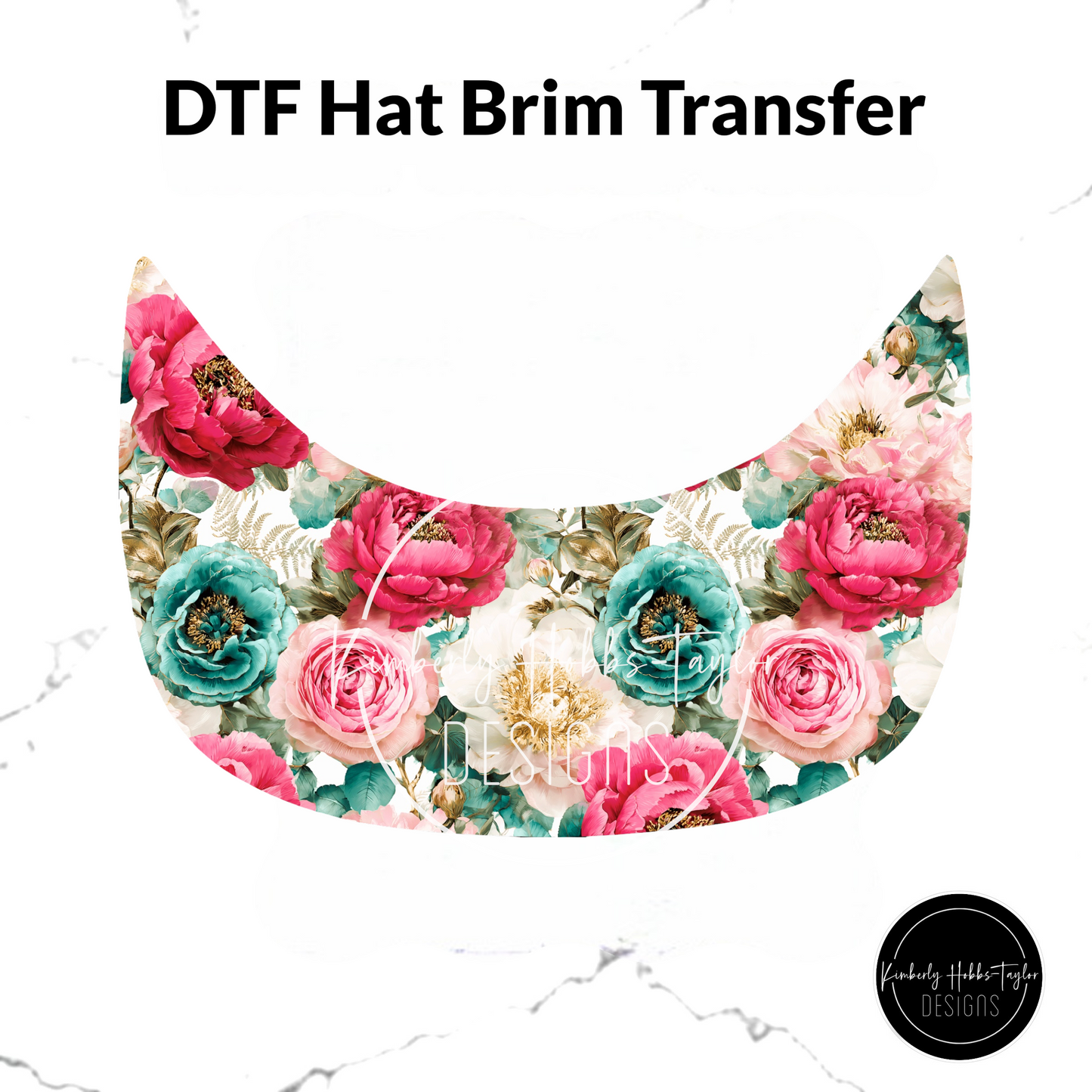 DTF Hat Brim Transfer - Magenta Teal Florals