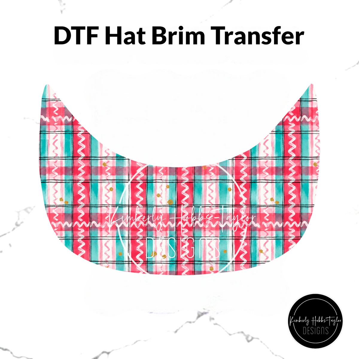 DTF Hat Brim - Pink Teal Christmas Plaid - Snowman Coord
