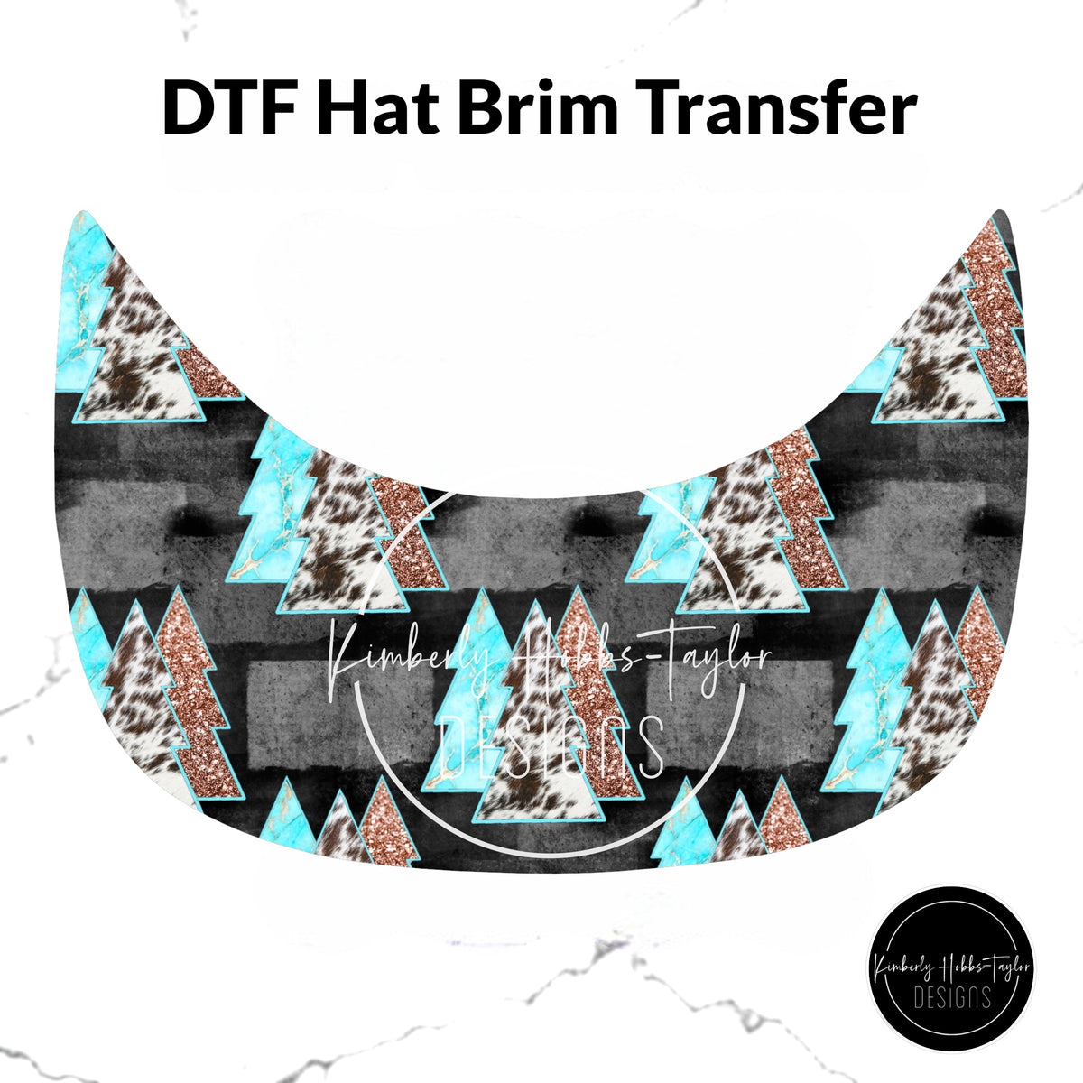 DTF Hat Brim Transfer - Cowhide and Turquoise Trees