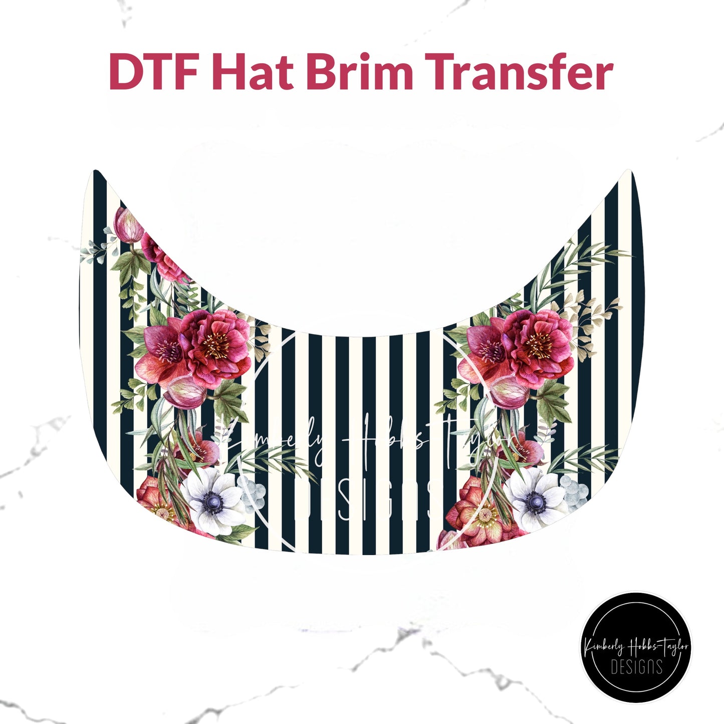 DTF Hat Brim Transfer - Floral Stripe A