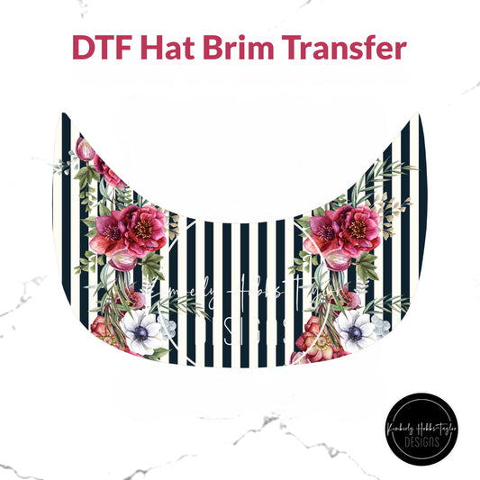DTF Hat Brim Transfer - Floral Stripe A