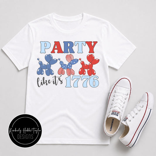 Finished Shirt - Red White Blue Balloon Dogs