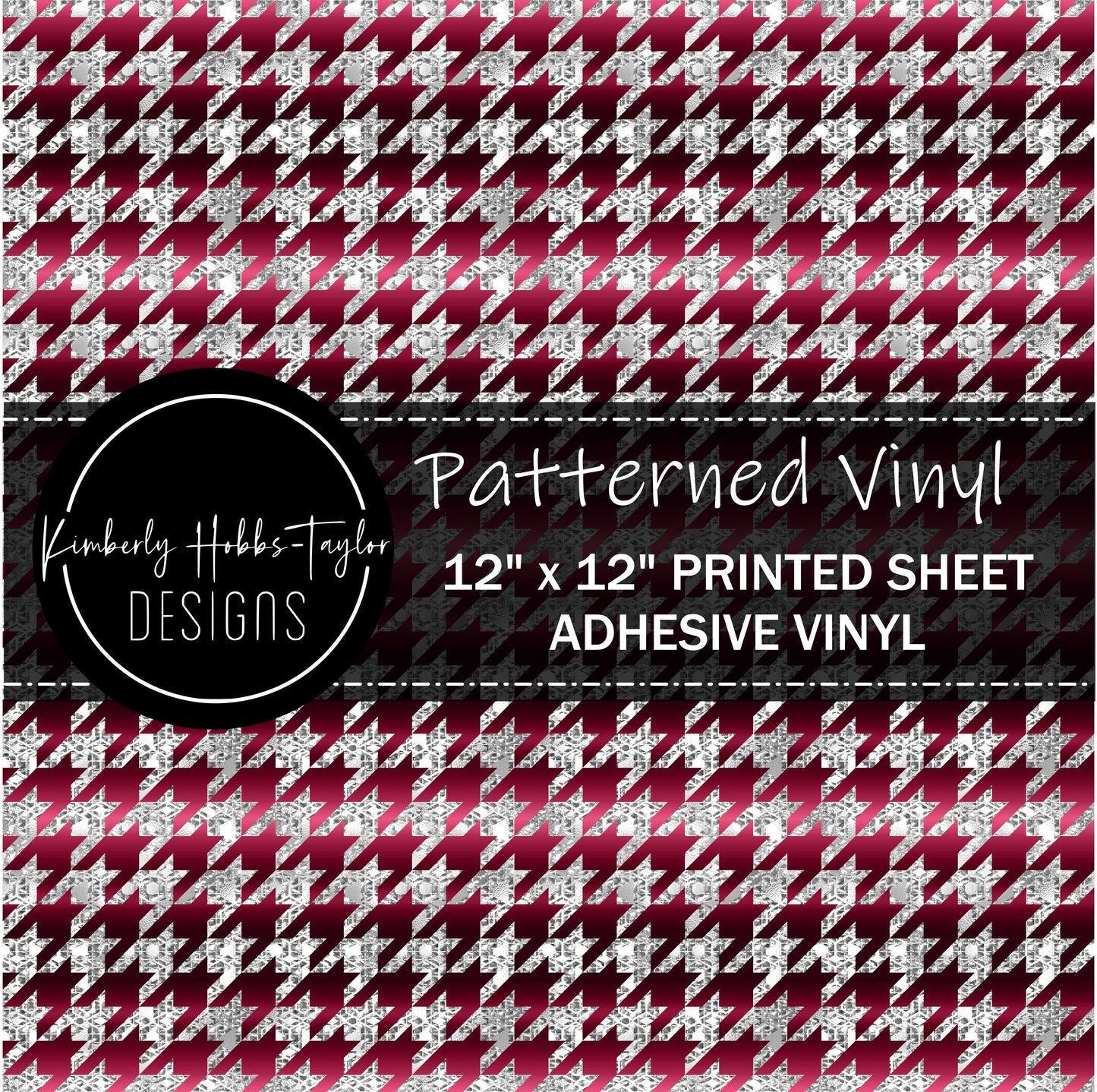 Cranberry Silver Houndstooth - Small Scale vinyl