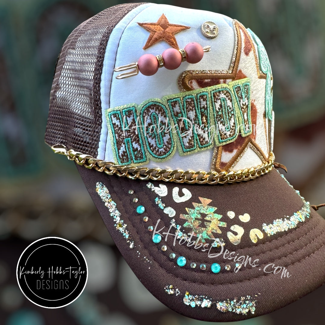 Howdy Cowhide Trucker Hat - OOAK