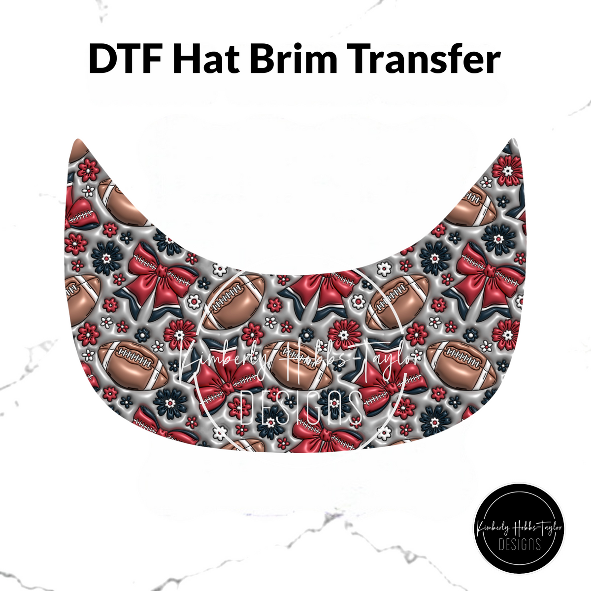 DTF Hat Brim Transfer - 3D Football Red Blue