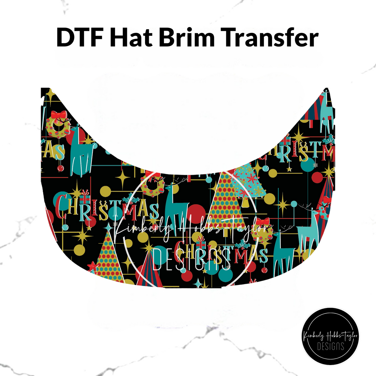 DTF Hat Brim Transfer - Retro Christmas - Red