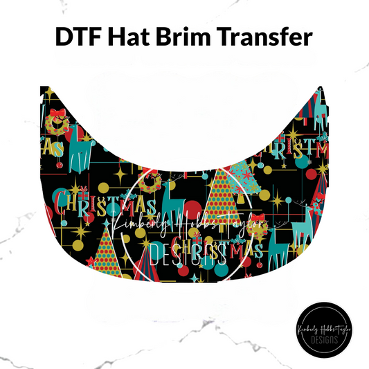 DTF Hat Brim Transfer - Retro Christmas - Red