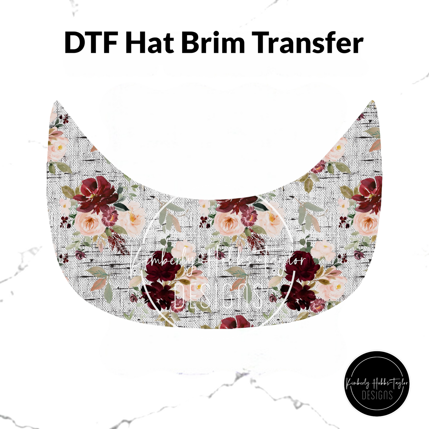 DTF Hat Brim Transfer - Burgundy Flowers on Canvas