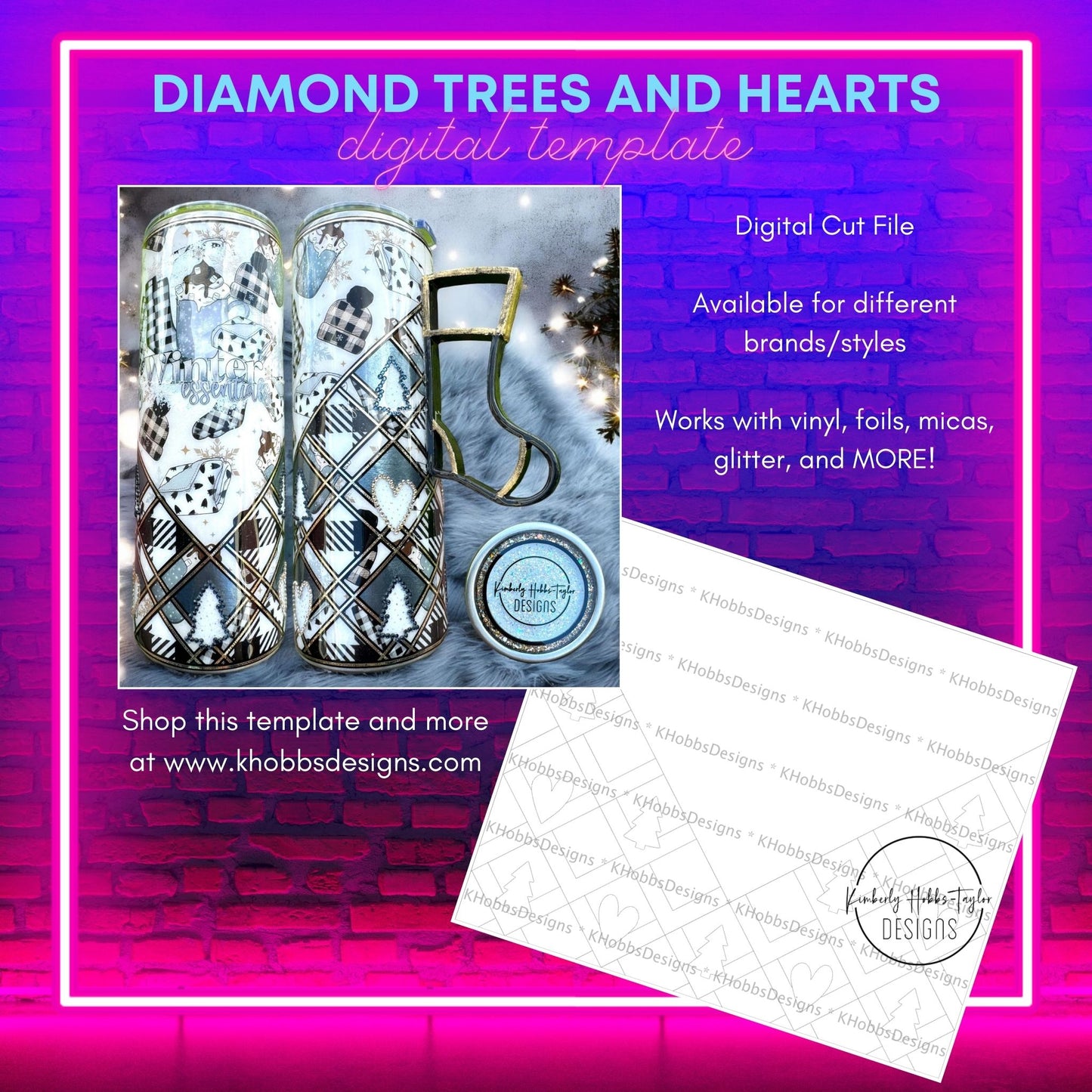 Diamond Trees and Hearts Template for HOGG 20 Skinny Straight - Digital Cut File Only