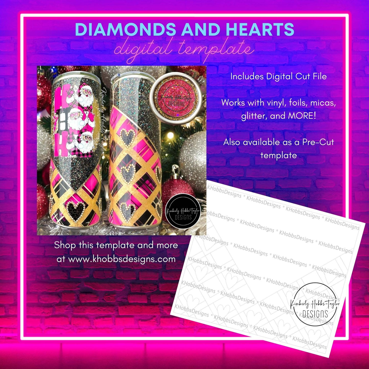 Diamonds and Hearts Template for HOGG 30 Skinny Straight - Digital Cut File Only