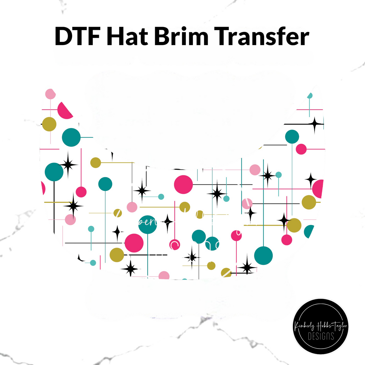 DTF Hat Brim Transfer - Retro Circles and Lines - Pink