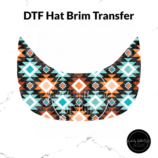 DTF Hat Brim Transfer - Teal Orange Aztec C