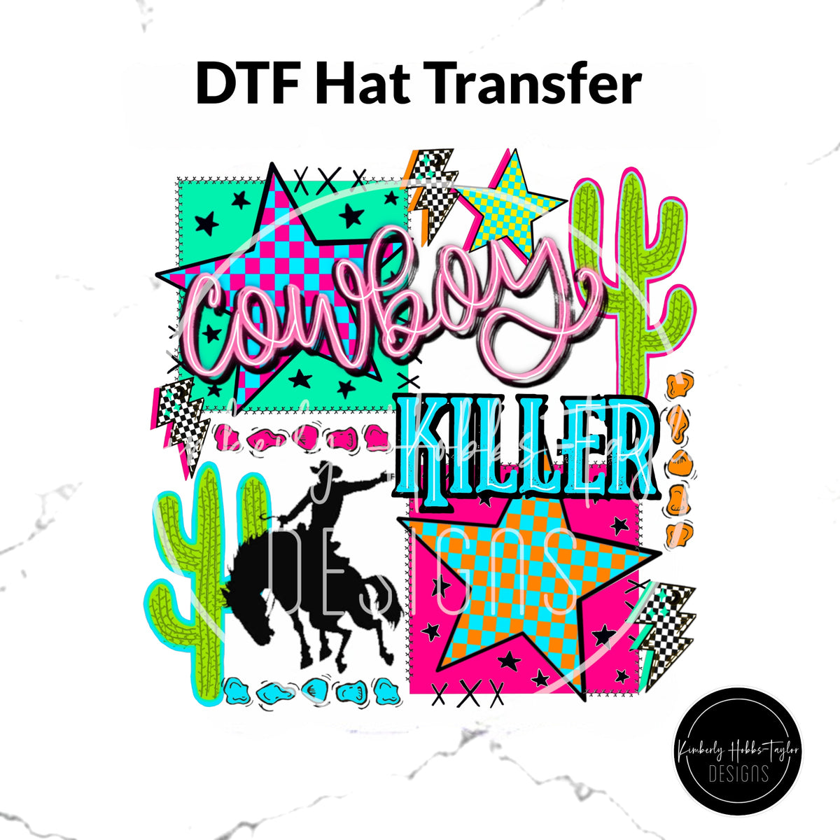 DTF Hat Transfer - Neon Cowboy Killer