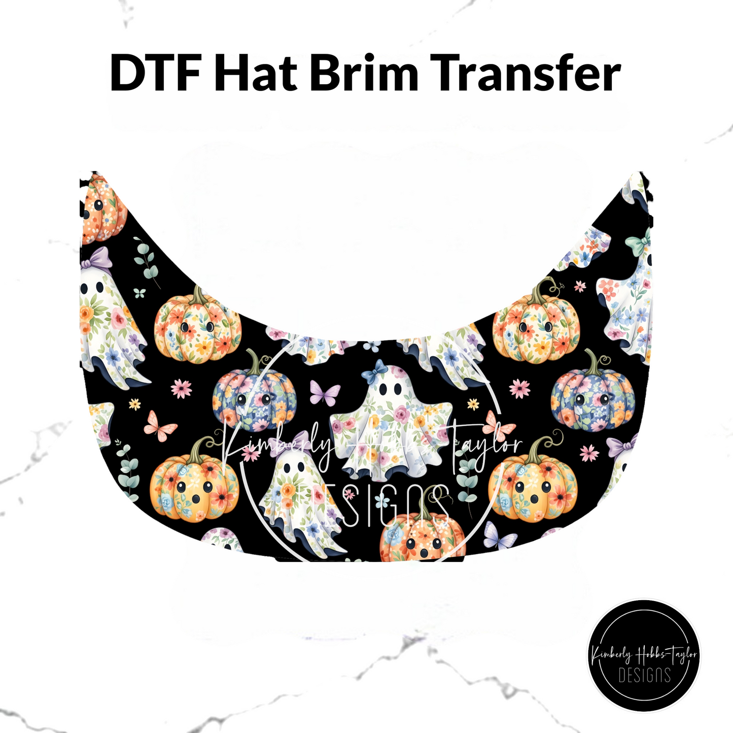 DTF Hat Brim Transfer - Ghost Floral Black