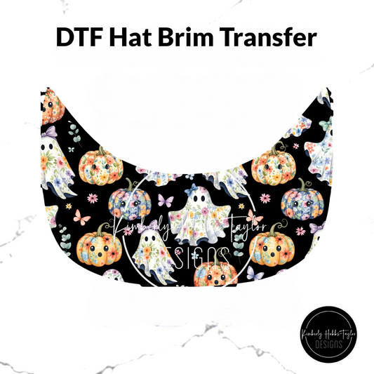DTF Hat Brim Transfer - Ghost Floral Black