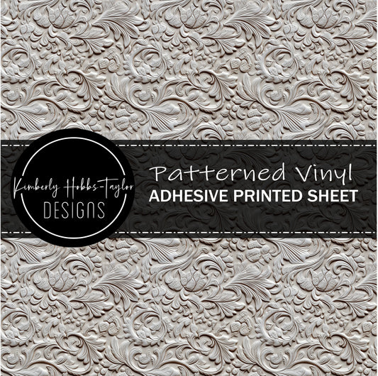 Tooled Leather - White A vinyl