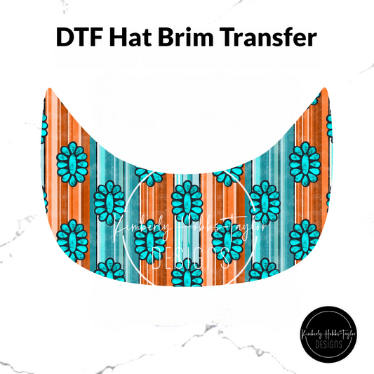 DTF Hat Brim Transfer - Teal Orange Aztec E