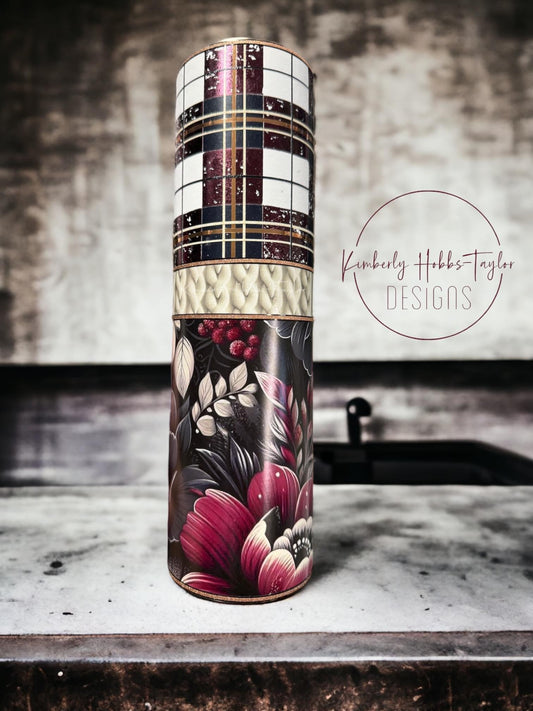 Sultry Floral & Buffalo Plaid tumbler