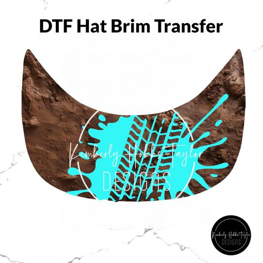 DTF Hat Brim Transfer - Turquoise Tire Track Mud Splatter